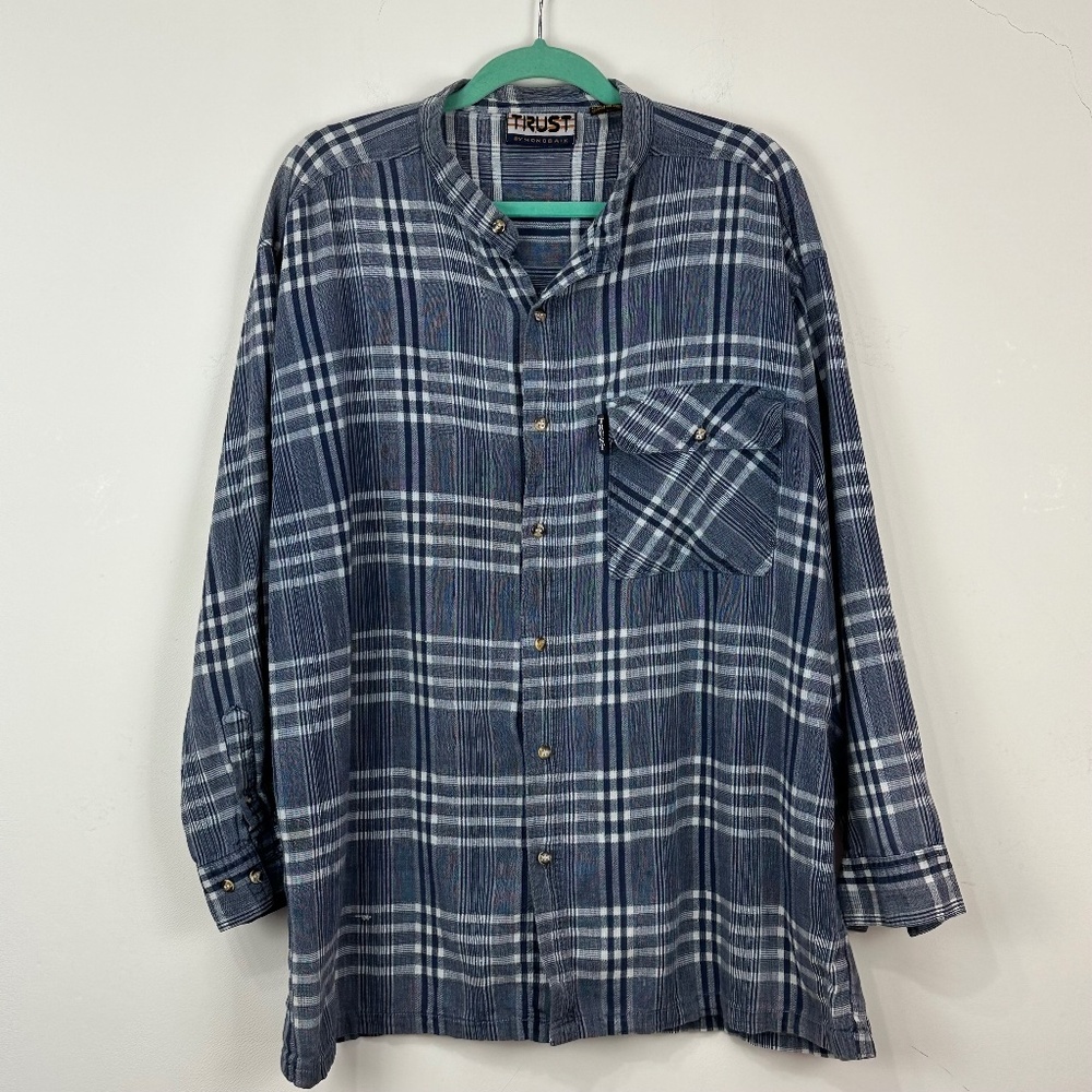 TRUST Men's Blue Plaid Cotton Button Up Casual Shirt L Beach Cruise